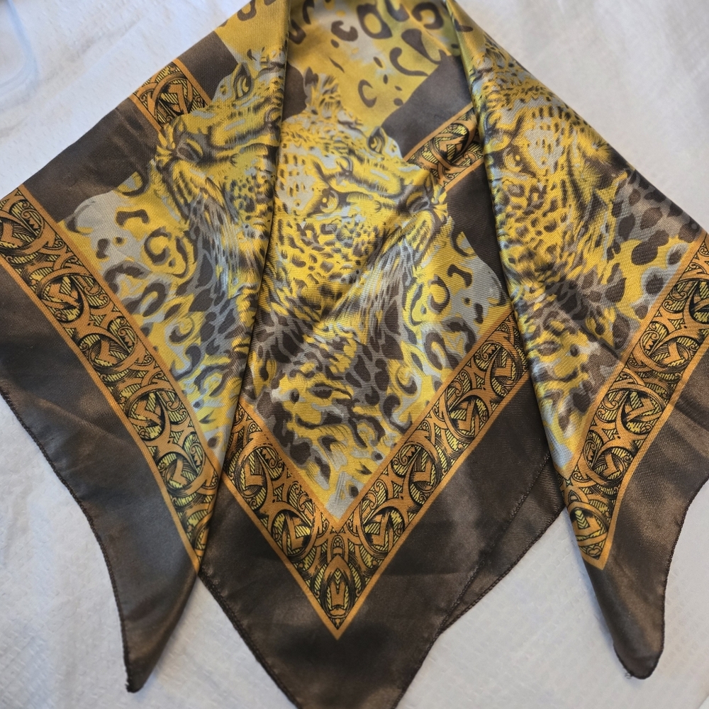 Leopard Print Silk Blend Scarf